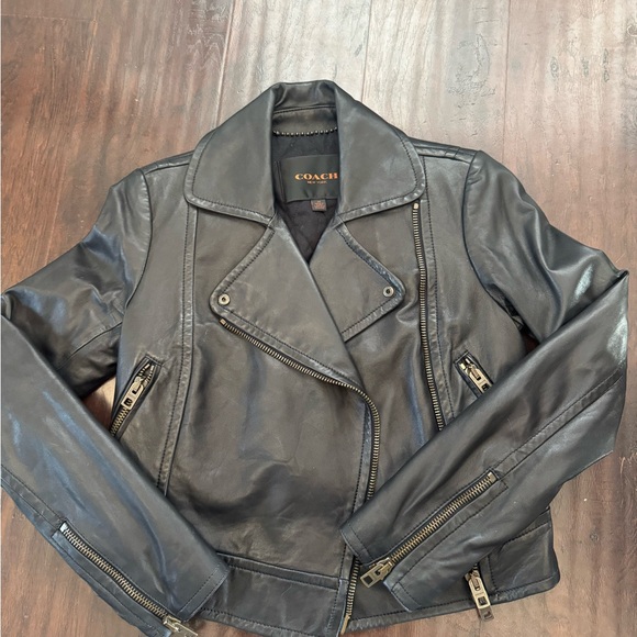 Coach Dark Leather Biker Jacket - Picture 1 of 2
